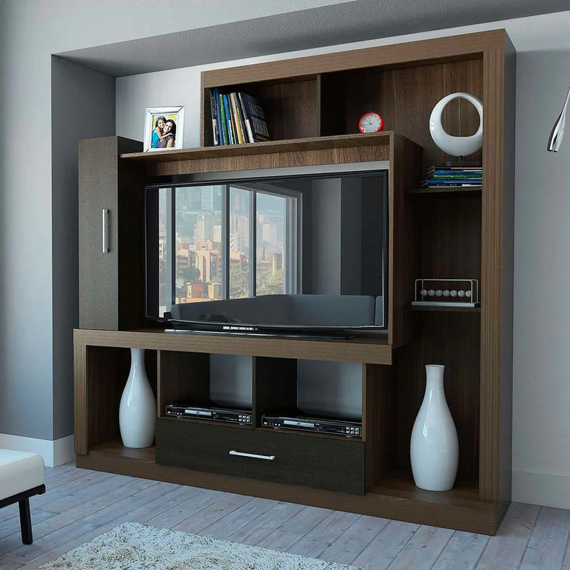 Centro de Entretenimiento Alves Amareto y Wengue 175 cm con Una Puerta y Un Cajón